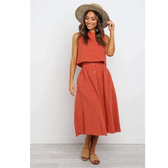 Fashion Fastener Round neck Piece suit Sleeveless Maxi Dresses