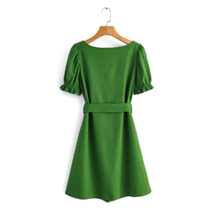 Fashion Pure Square collar Short sleeve Shift Dresses