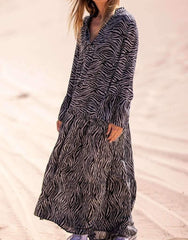 Casual Loose Stripe V neck Long sleeve Gored Maxi Dresses