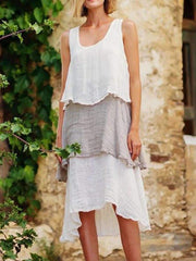Fashion Gored Vest Cotton Maxi Dresses