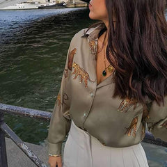 Fashion Lapel Print Long sleeve Blouse