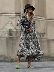 Fashion animal printed long-sleeved maxi dresses
