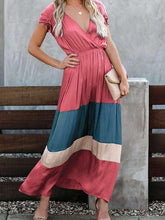 Fashion Gored Short sleeve Skater V neck Maxi Dresses