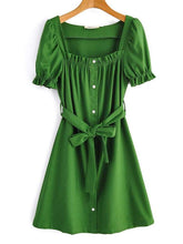 Fashion Pure Square collar Short sleeve Shift Dresses