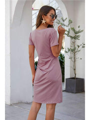 Pure Round neck Short sleeve Skater Dresses