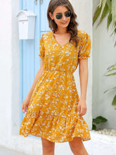 Fashion Print Falbala V neck Short sleeve Skater Dresses