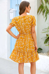 Fashion Print Falbala V neck Short sleeve Skater Dresses