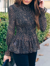 Fashion Point print Stand collar Long sleeve Falbala T-Shirts