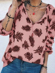 Fashion Print Long sleeve V neck Blouse