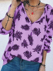 Fashion Print Long sleeve V neck Blouse