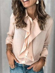 Pure Lapel Falbala Long sleeve Blouses