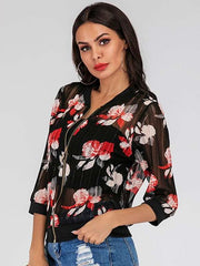 Fashion Print Zipper Round neck Long sleeve Lycras
