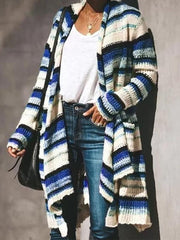 Women stripe long sleeve cardigan sweater coats