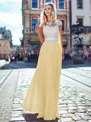 Fashion Lace Round neck Short sleeve Gored Maxi Dresses
