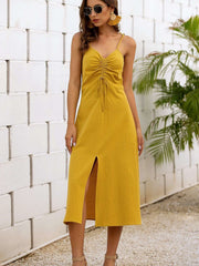 Fashion Pure V neck Lacing Vest Maxi Dresses