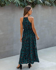 Fashion Print Lace Halter Sleeveless Skater Maxi Dresses