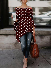 Off Shoulder Fashion Woman Pot Printed Long Sleeve T-shirts