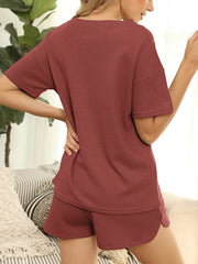 Women plain round neck short sleeve elegant suits