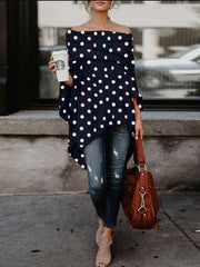 Off Shoulder Fashion Woman Pot Printed Long Sleeve T-shirts