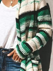 Women stripe long sleeve cardigan sweater coats