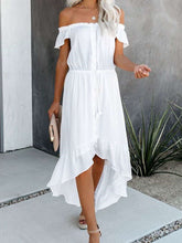 Pure Off shoulder Irregular Falbala Short sleeve Maxi Dresses