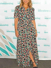 Fashion Print Lacing Lapel Long sleeve Maxi Dresses