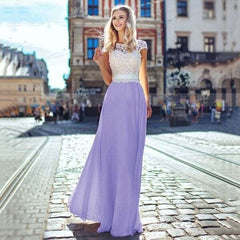 Fashion Lace Round neck Short sleeve Gored Maxi Dresses