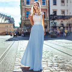 Fashion Lace Round neck Short sleeve Gored Maxi Dresses