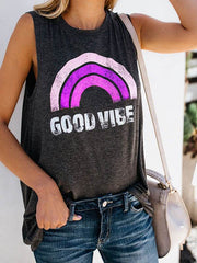 Round neck Sleeveless Women Rainbow Printed T-shirts