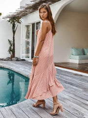 Casual Point print Vest Falbala Maxi Dresses