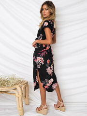 Sexy v-neck floral printed long maxi dresses