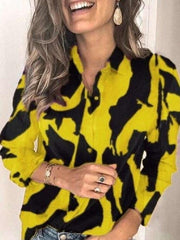 Fashion Print Lapel Long sleeve Blouses