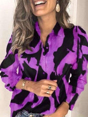 Fashion Print Lapel Long sleeve Blouses