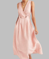 Casual Loose Pure V neck Sleeveless Skater Maxi Dresses