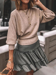 Plain round neck bat sleeves women knit sweaters
