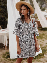 Fashion Print V neck Half sleeve Skater Dresses