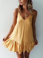 Women Chic Strap Plain Fashion Cotton Shift Mini Dresses