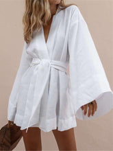 Casual Pure V neck Long sleeve Lacing Shift Dresses