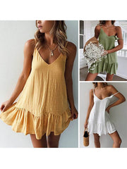 Women Chic Strap Plain Fashion Cotton Shift Mini Dresses