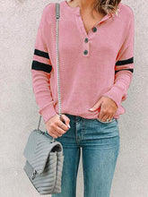 Stitching Round Collar Button Long Sleeve T-shirt Top