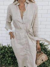 Fashion Pure Fastener Lapel Long sleeve Maxi Dresses