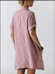Fashion Pure Lapel Pocket Short sleeve Shift Dresses