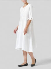 Fashion Pure Round neck Lacing Half sleeve Falbala Maxi Dresses