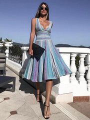 Sexy deep v neck slim skater dresses