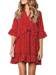 Loose V neck chiffon ruffled point spring and summer shift dress