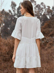 Fashion Gored Pure Falbala Half sleeve Lacing Shift Dresses