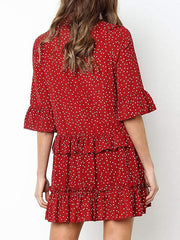 Loose V neck chiffon ruffled point spring and summer shift dress