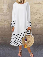 Fashion polka dot printed ruffle long sleeve maxi dresses