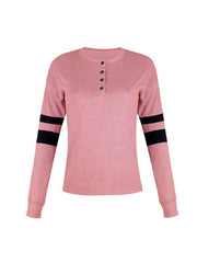 Stitching Round Collar Button Long Sleeve T-shirt Top