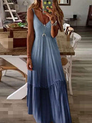 Loose V neck Gradient ramp Vest Maxi Dresses